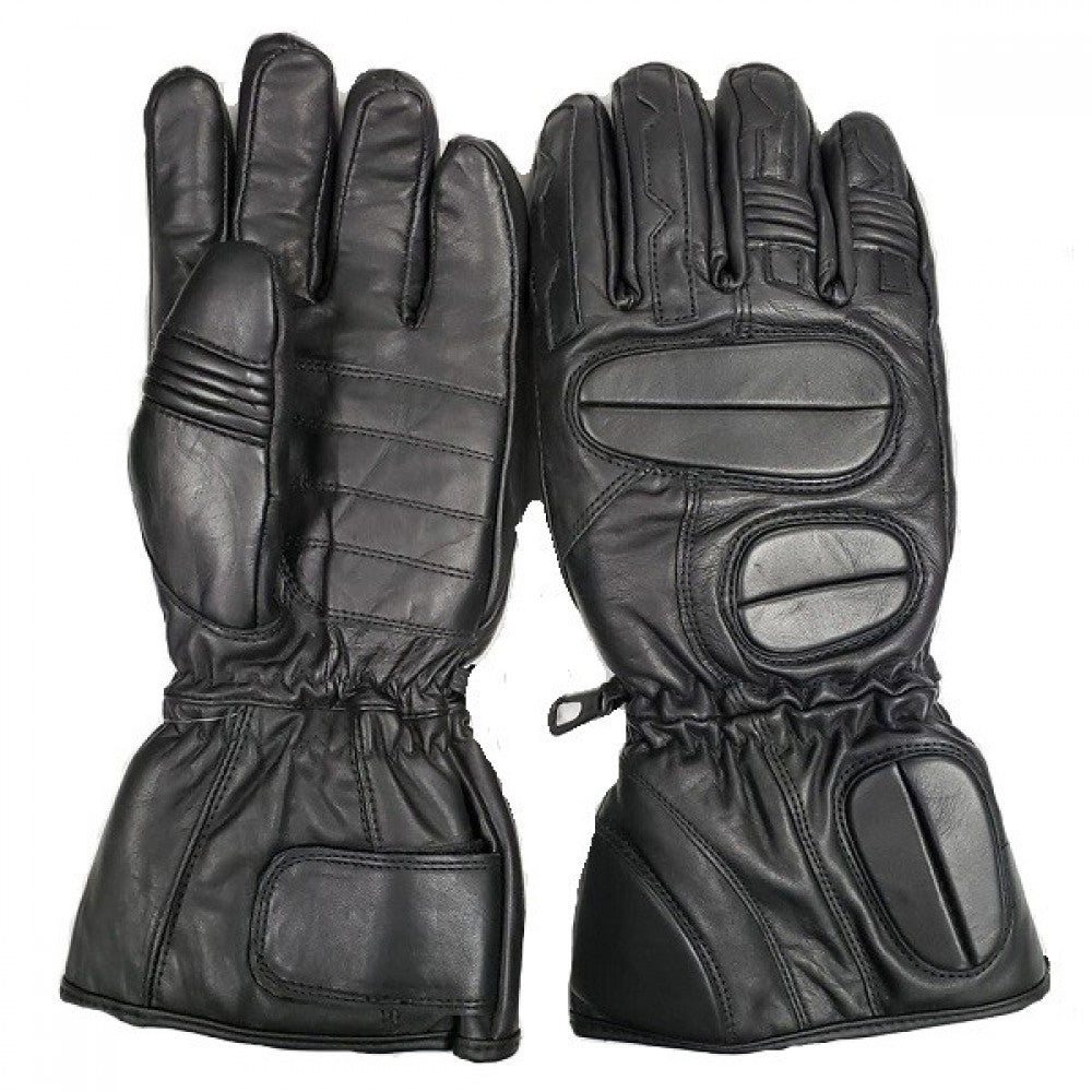 Leather Snowmobile Gloves Men's Short cuff Gauntlet Black