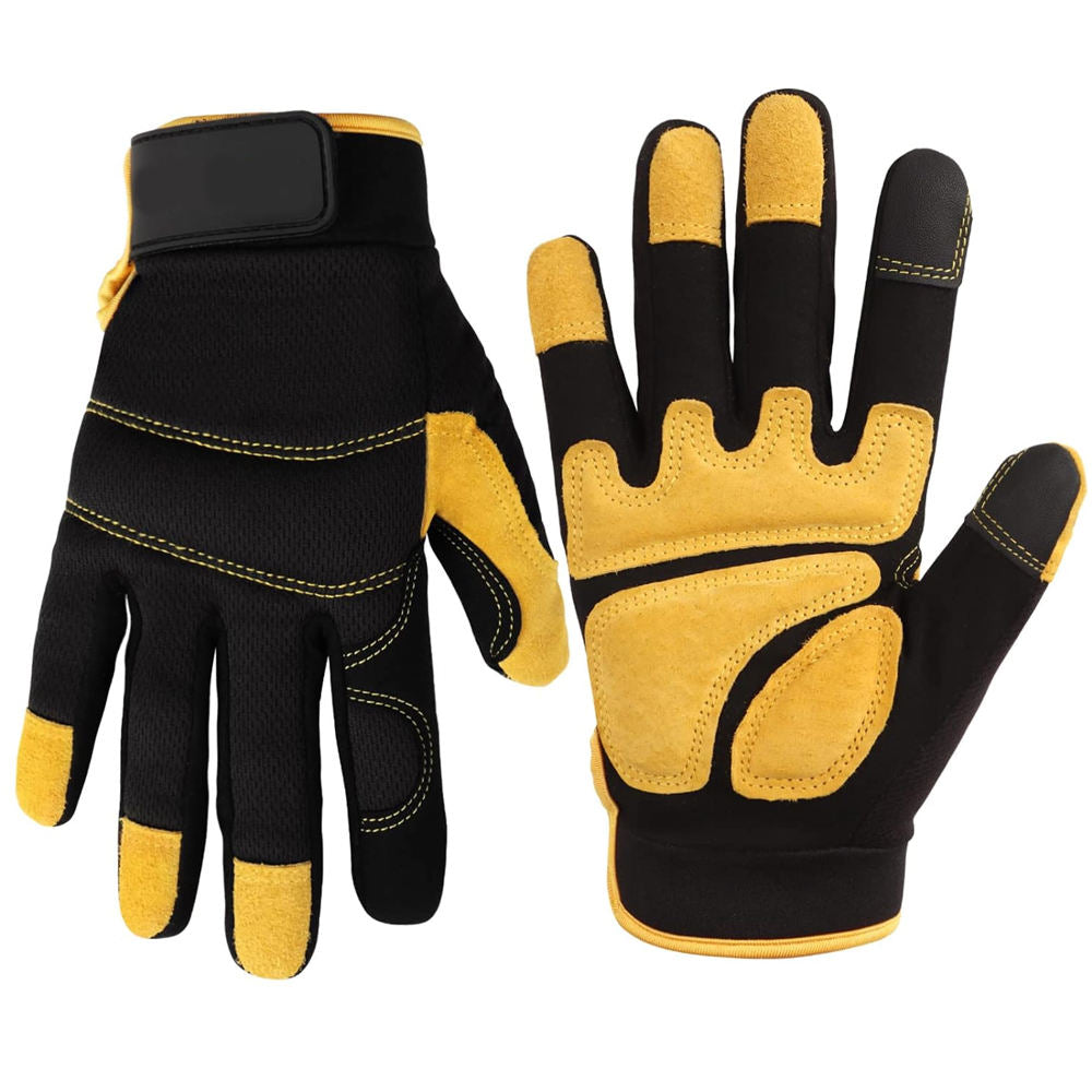 Men Work Gloves, Synthetic Leather Mechanic Gloves, Touchscreen, Multipurpose, Construction, Truck Driving