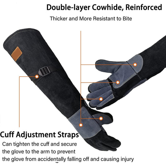 6 Inches Leather Animal Handing Gloves, Multipurpose Pet Glove For Grabbing Reptile