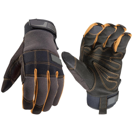 Men Gloves Dexterity, Synthetic Leather Palm, Reinforced Finger Tips Touchscreen Safety Work Wear Gloves
